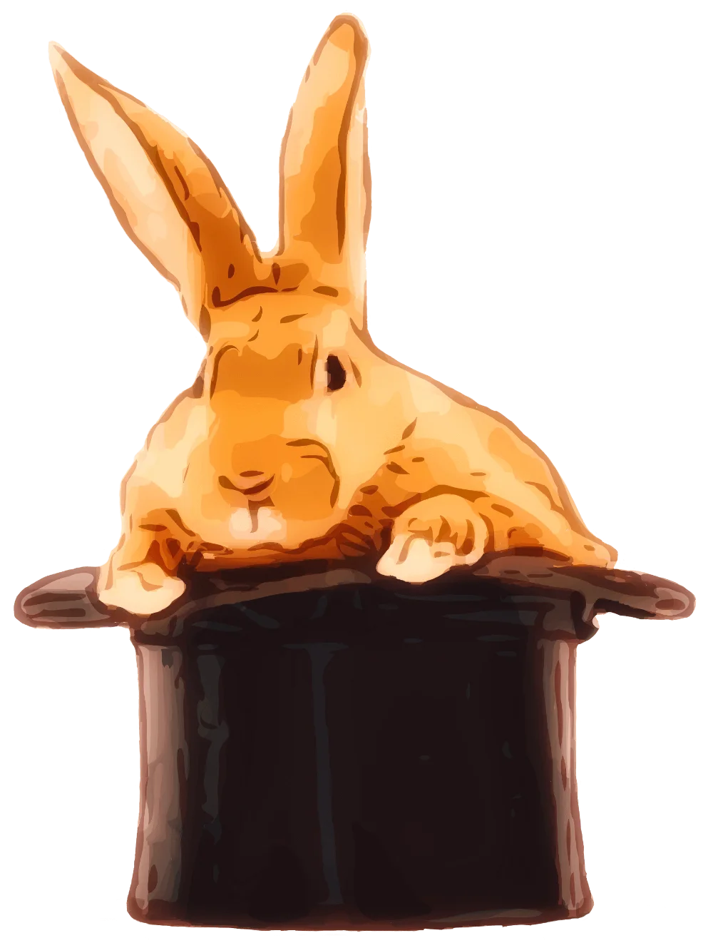 A painting of a rabbit coming out of a hat.